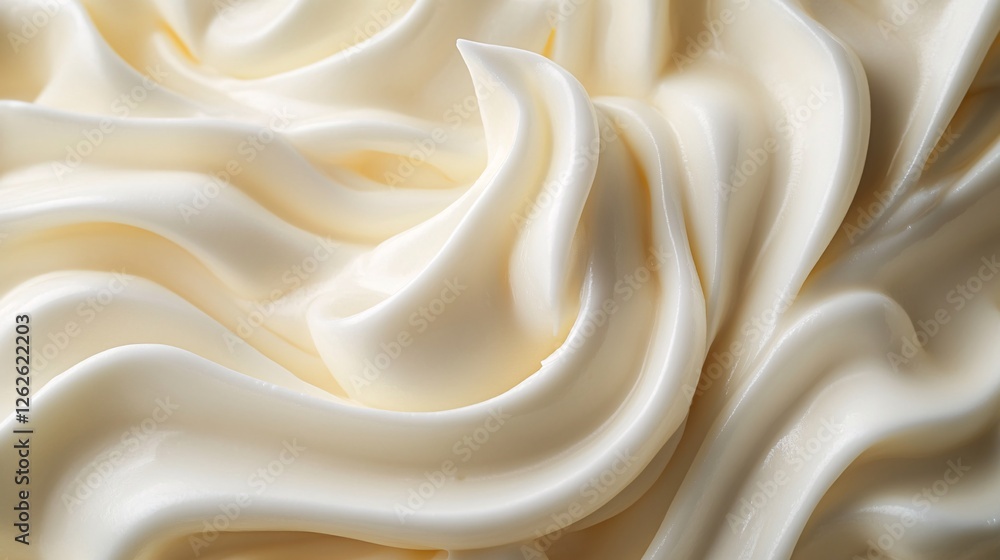 Obraz premium Close-up of creamy vanilla yogurt with a smooth, rich texture from a top view, perfect for food-themed designs and promotional use.