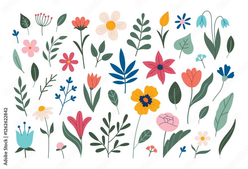Flowers collection. Different flowers isolated on white. Vector illustration. Summer and spring flowers and herbs. Hand drawn poppy, tulip, peony, narcissus, doodle style, flat design. Flowers collection. Different flowers isolated on white. Vector illustration. Summer and spring flowers and herbs. Hand drawn poppy, tulip, peony, narcissus, doodle style, flat design.