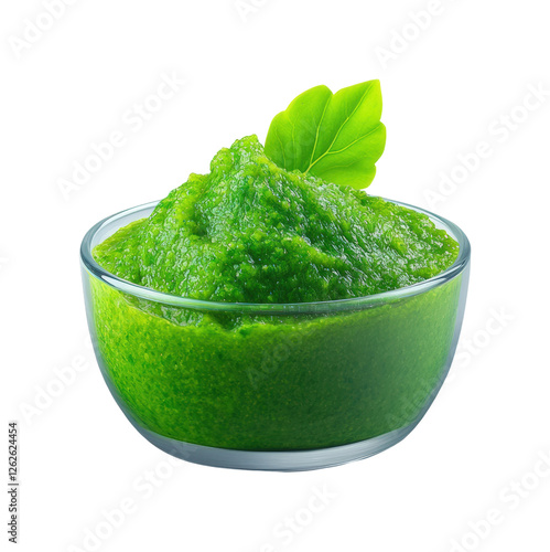 Fresh kitchen green chutney with bright flavor isolated on transparent background