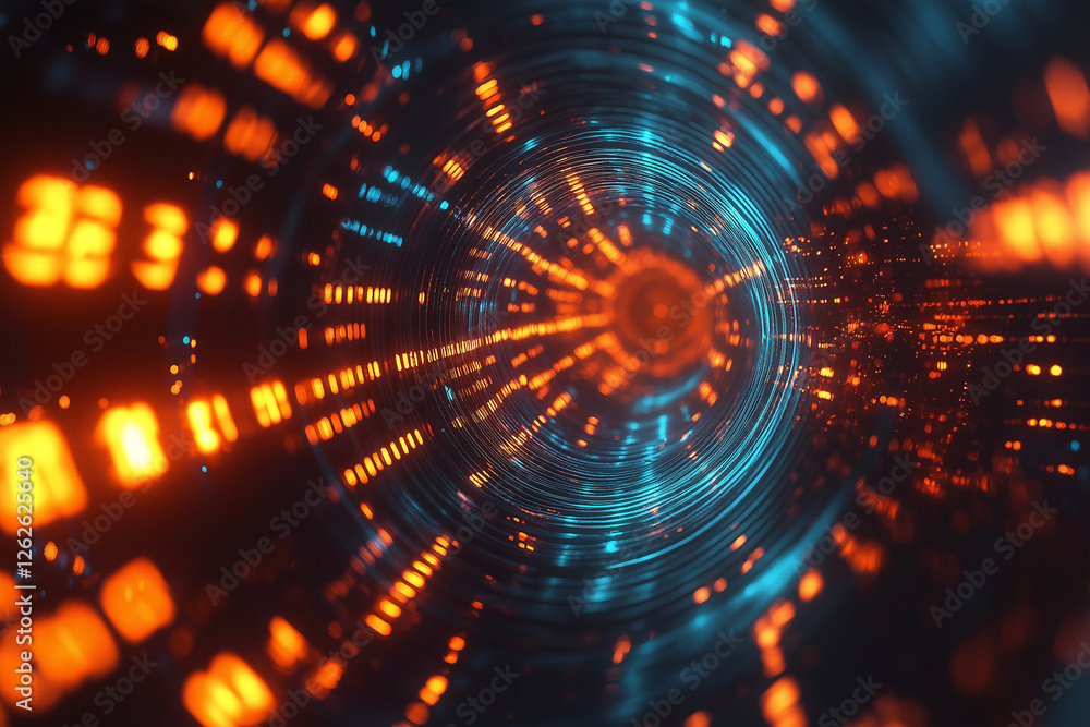 Obraz premium Vibrant digital binary tunnel with glowing numbers