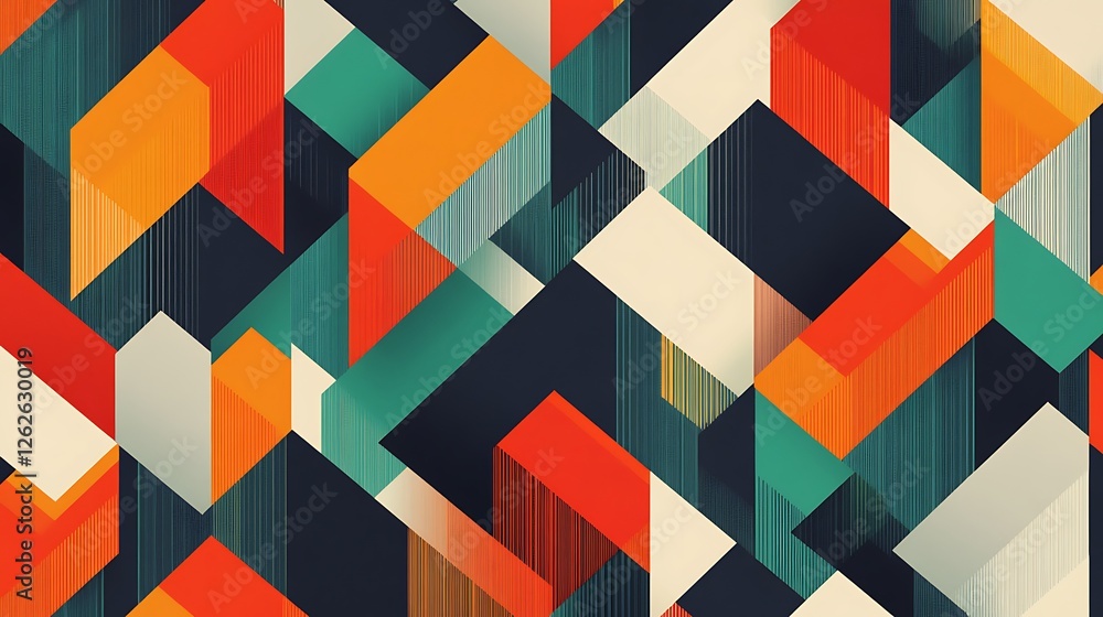 Abstract Geometric Pattern with Vibrant Colors and Isometric Shapes