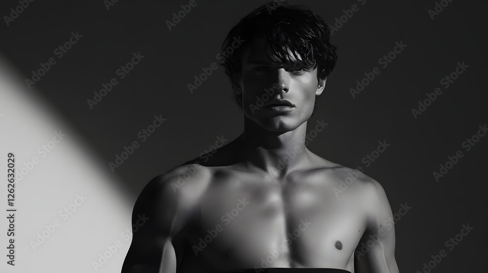 Fototapeta premium Portrait of a handsome young man with a naked torso on a dark background