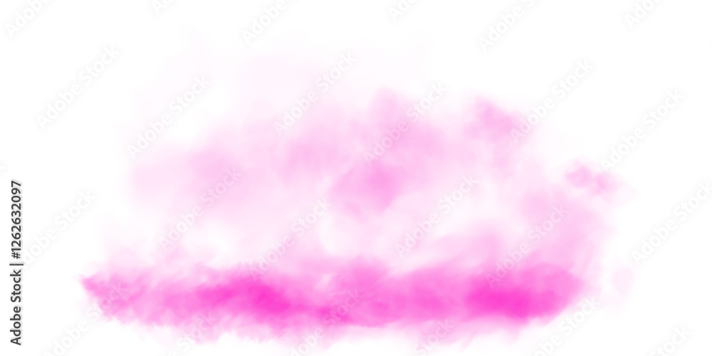 Fototapeta premium Bright Pink Smoke Cloud Illustration. Fantastic pink smoke. Magic smoke. Smog cloud on podium or stage. Fog vapor over ground or water surface, magic haze. Magic smoke, magic fog, pink steam. PNG.