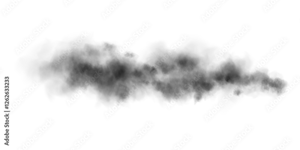 Fototapeta premium Bright black Smoke Cloud Illustration. Fantastic black smoke. Magic smoke. Smog cloud on podium or stage. Fog vapor over ground or water surface, magic haze. Magic smoke, magic fog, black steam. PNG. 