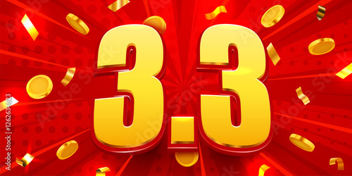 3.3 discount flash sale background. Vector illustration for shopping day, online shopping, special Offer coupon, voucher, banner template, websites, social media advertising. Vector illustration