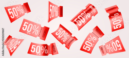 3d coupons. Different angles. Vector illustration