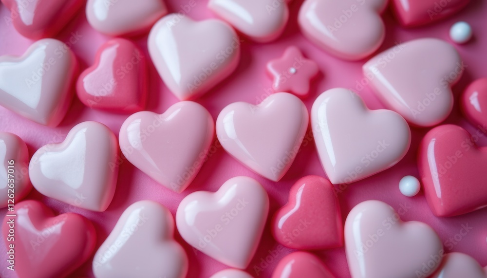 Soft Pink and White Heart-Shaped Objects with Glossy Finish Soft Pink and White Heart-Shaped Objects with Glossy Finish