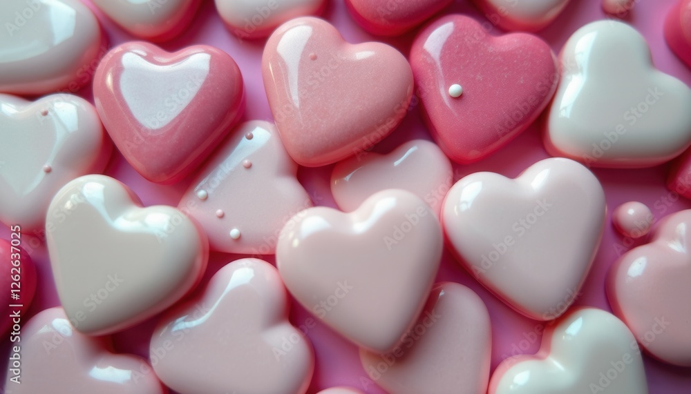Fototapeta premium Soft Pink and White Heart-Shaped Objects with Glossy Finish