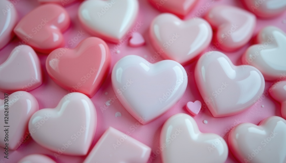 Fototapeta premium Soft Pink and White Heart-Shaped Objects with Glossy Finish