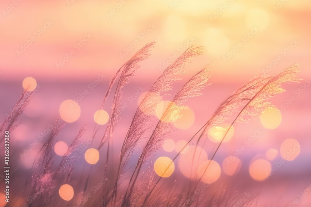 custom made wallpaper toronto digitaldreamy coastal sunset vista, soft bokeh light filtering through palm fronds, ethereal pink and golden hour glow, peaceful ocean horizon