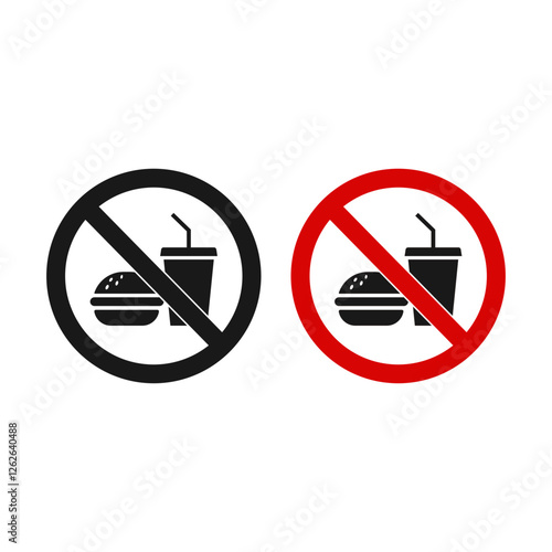 No food no drinks sign template set. High quality prohibition sign isolated on white. City public signs