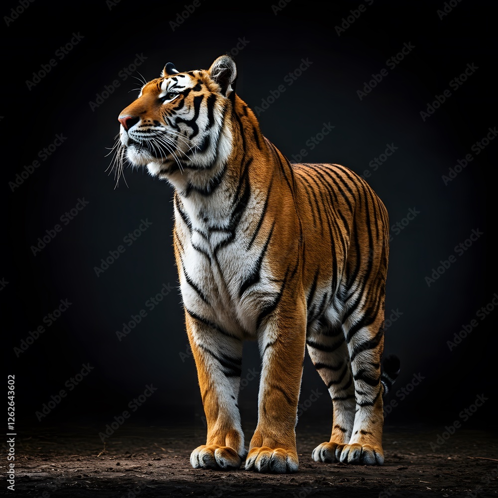 Obraz premium Powerful Tiger in Studio Portrait Against a Dark Background