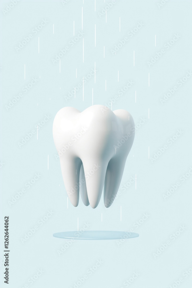 Tooth in the rain on a blue background. 3d rendering Tooth in the rain on a blue background. 3d rendering