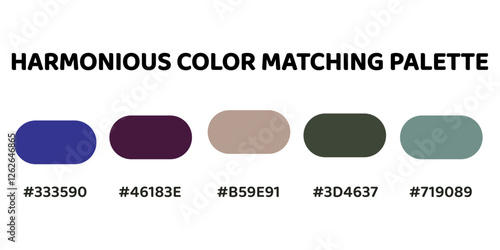 This harmonious color palette ideal for creating a harmonious, elegant design with a blend of rich, cool tones and subtle earthy hues. navy blue, deep plum, soft grey, muted green, grey green. 238.