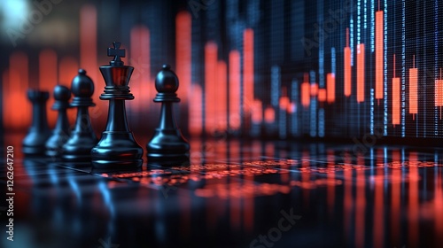 Wallpaper Mural Chess pieces in focus with stock market data background, symbolizing strategy and finance Torontodigital.ca