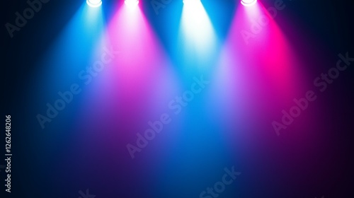 Abstract background with blue and pink light rays, rays of neon light on a dark gradient background