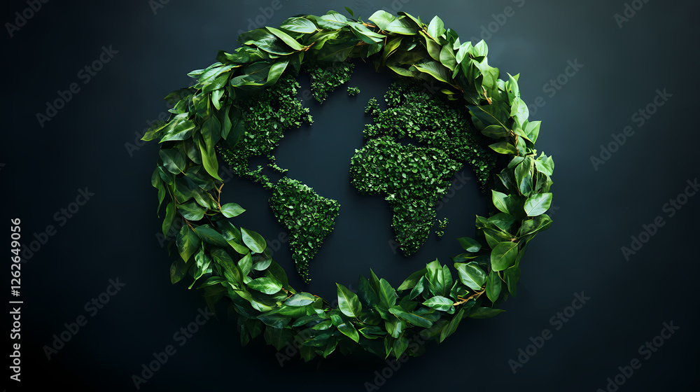World Map Shaped by Green Plants Illustration World Map Shaped by Green Plants Illustration