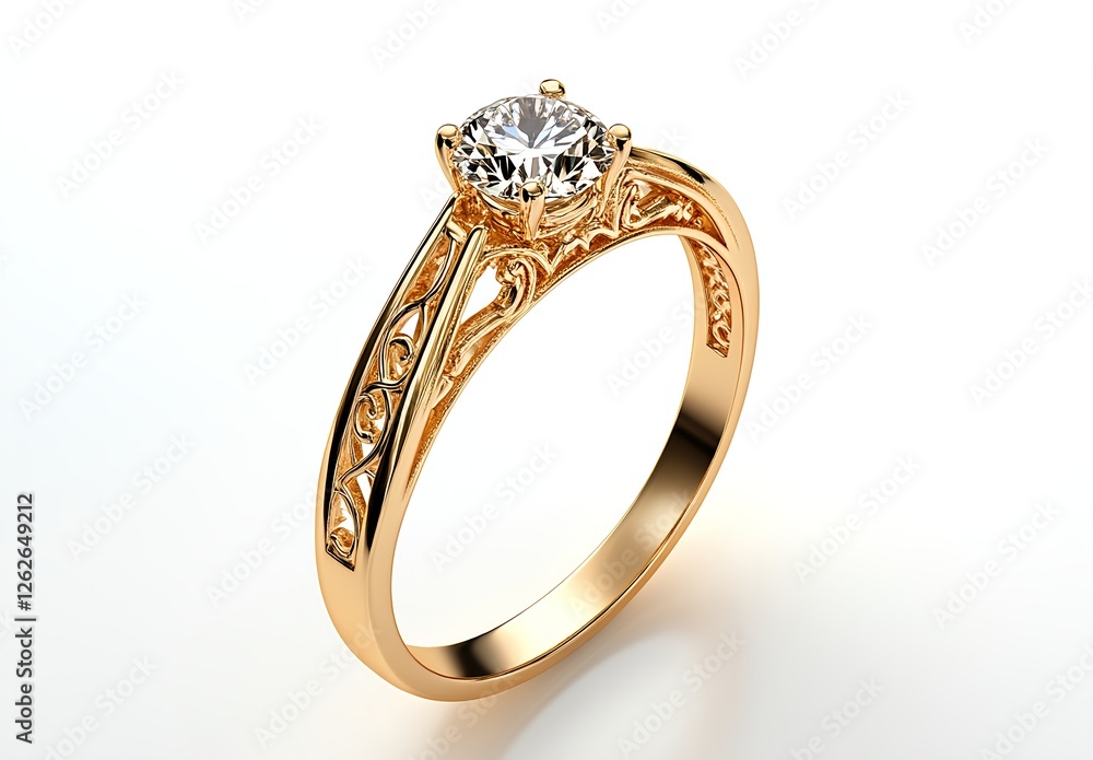 Elegant yellow gold ring with a dazzling clear diamond. Elegant yellow gold ring with a dazzling clear diamond.