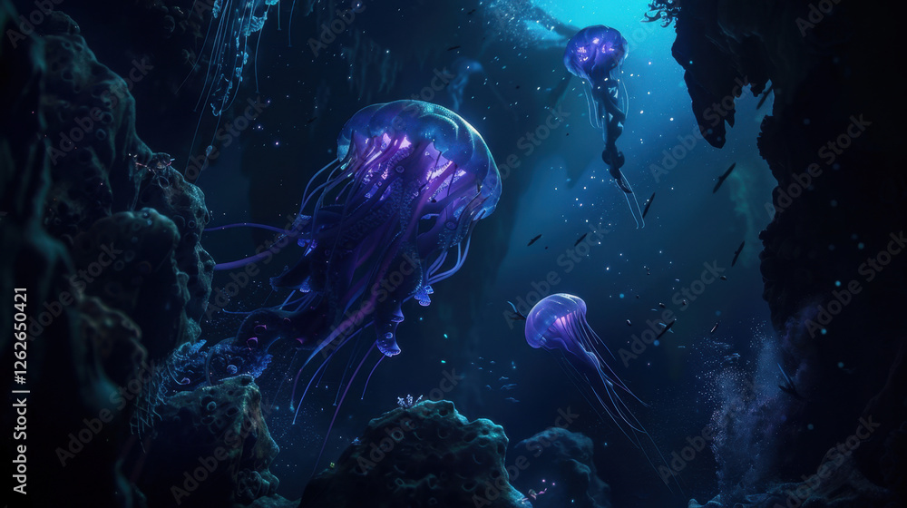 Fototapeta premium jelly fish in a blue water
