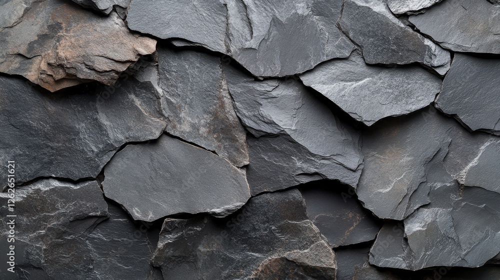 Dark gray slate pieces form an abstract textured stone surface Dark gray slate pieces form an abstract textured stone surface