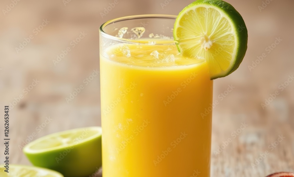 Refreshing citrus juice with lime slice Refreshing citrus juice with lime slice
