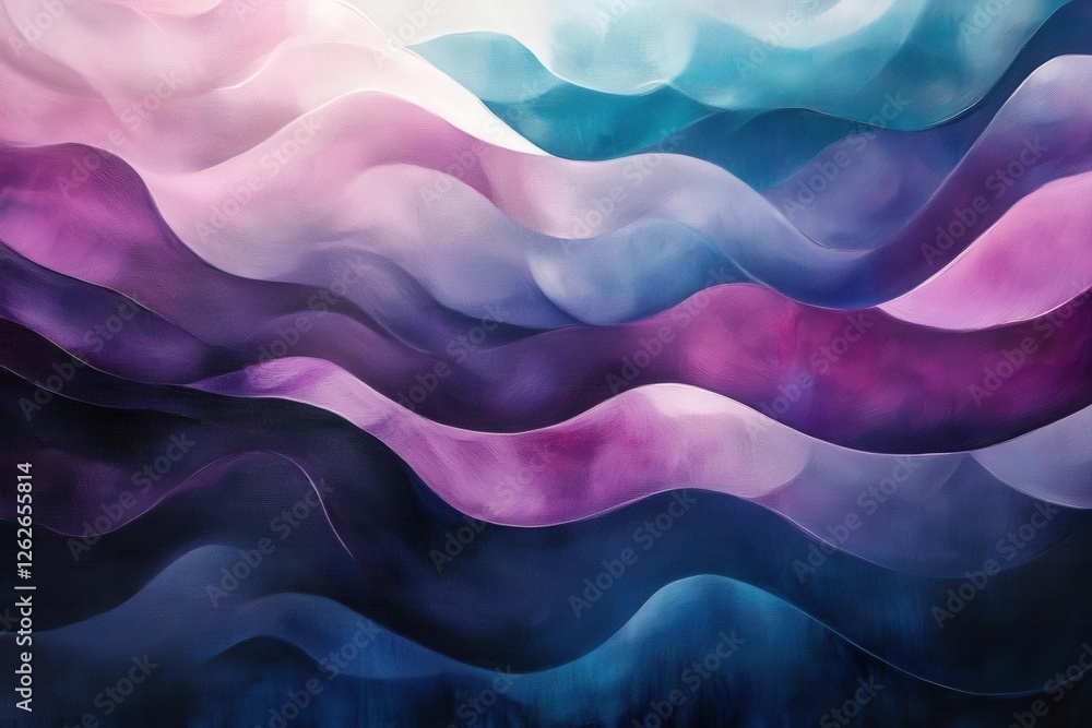 Obraz premium flowing abstract waves of iridescent colors blend seamlessly across a panoramic canvas, creating ethereal patterns with subtle gradients and dynamic movement