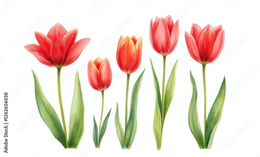 Vibrant red tulips in varying sizes Vibrant red tulips in varying sizes