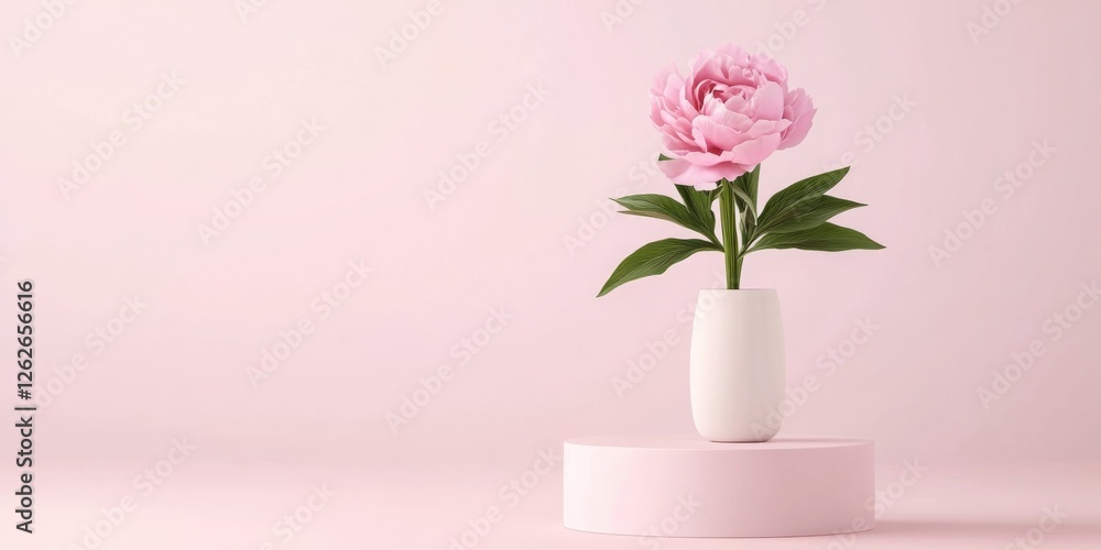 peony flowers are a beautiful concept. A pink flower in a white vase on a pastel background. peony flowers are a beautiful concept. A pink flower in a white vase on a pastel background.
