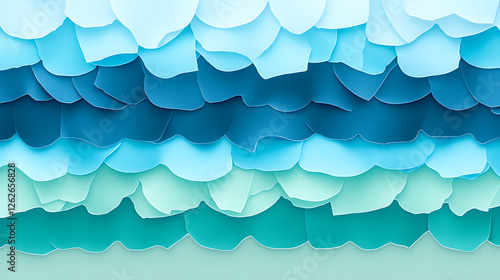 Cascading Azure Petals Abstract Design Layers in Harmonious Blue Shades Artistic Ocean Gradient Effect