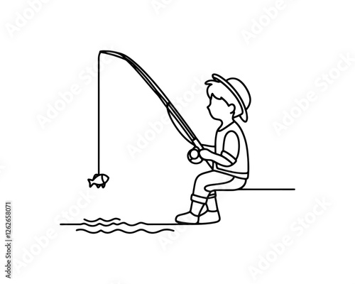 a cartoon boy fishing logo design icon logo 