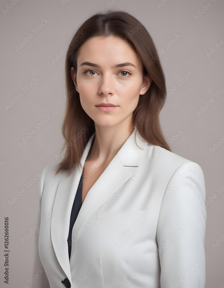 British businesswoman in a sharp suit, looking poised and approachable in a studio setting British businesswoman in a sharp suit, looking poised and approachable in a studio setting