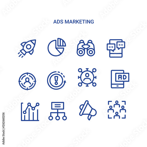 ads marketing vector line icons set , marketing line symbol