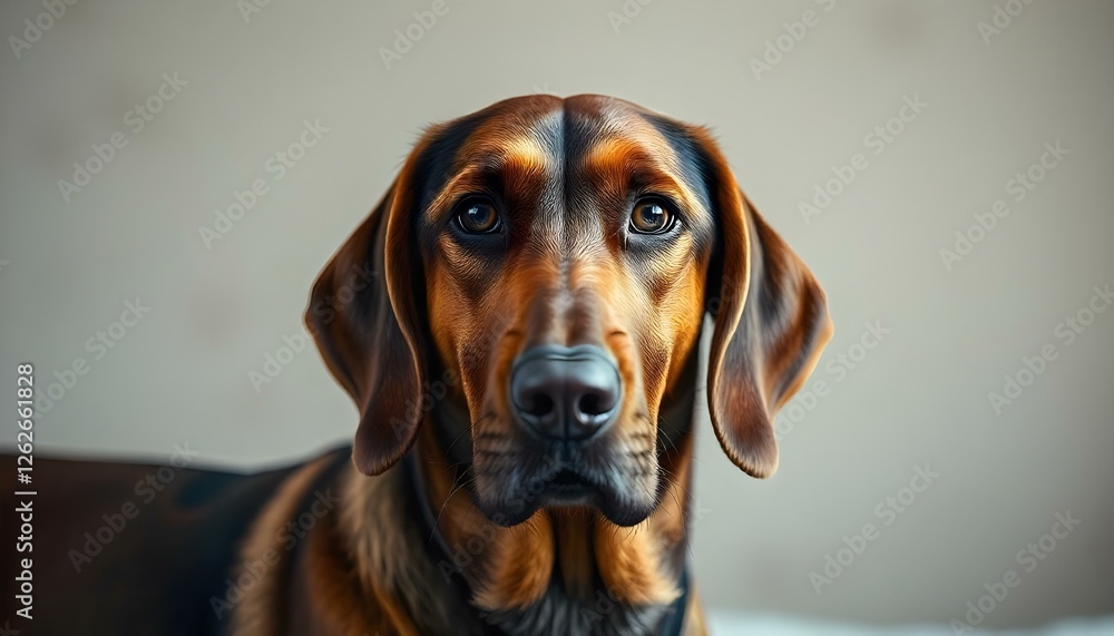 Relaxed Bavarian Mountain Hound with Amber Eyes and Focused Expression Relaxed Bavarian Mountain Hound with Amber Eyes and Focused Expression