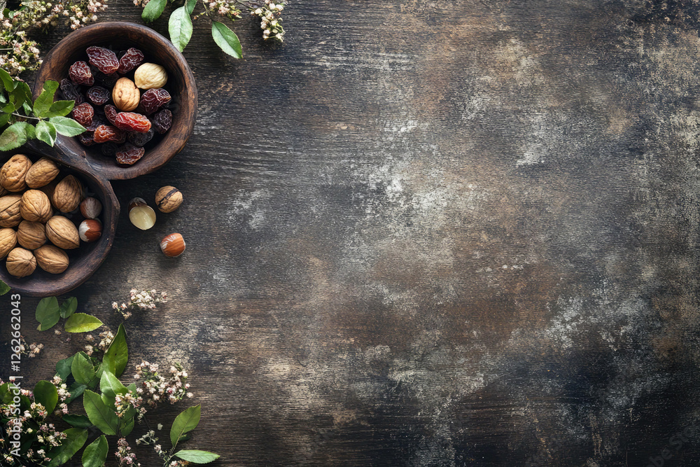 Delicious and healthy mix of walnuts hazelnuts and raisins on rustic wooden background Delicious and healthy mix of walnuts hazelnuts and raisins on rustic wooden background