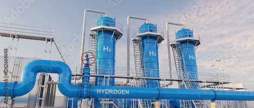 Tableau sur toile Plant of *Blue Hydrogen* is a form of hydrogen production that combines natural gas reforming with carbon capture and storage to reduce greenhouse gas emissions