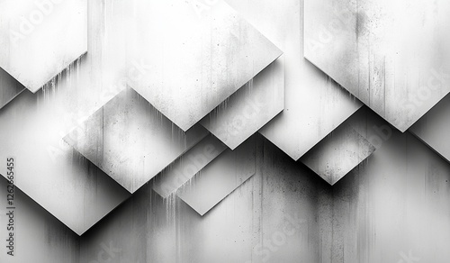 Modern Abstract Tech Banner: Layered Geometric Triangles, Glossy Grey & White Squares, Textured Background with Graphic Stripes for Web and Flyer Design