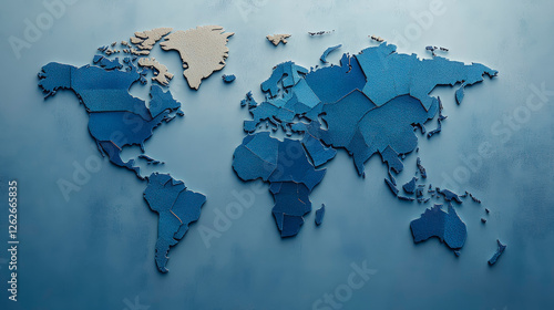Wallpaper Mural World map highlighting continents in blue tones. Global geography visualization for travel, education, exploration, and cultural understanding concepts. Torontodigital.ca