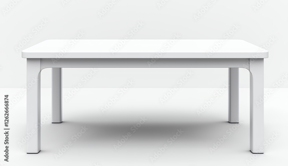 Studio Shot of a Clean White Square Table with Simple Design on White Background Studio Shot of a Clean White Square Table with Simple Design on White Background