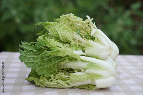 Fresh organic vegetables from being destroyed by worms or insects because non chemical. Concept, agriculture crops, not beautiful condition but real safety food from nature growing.   photo