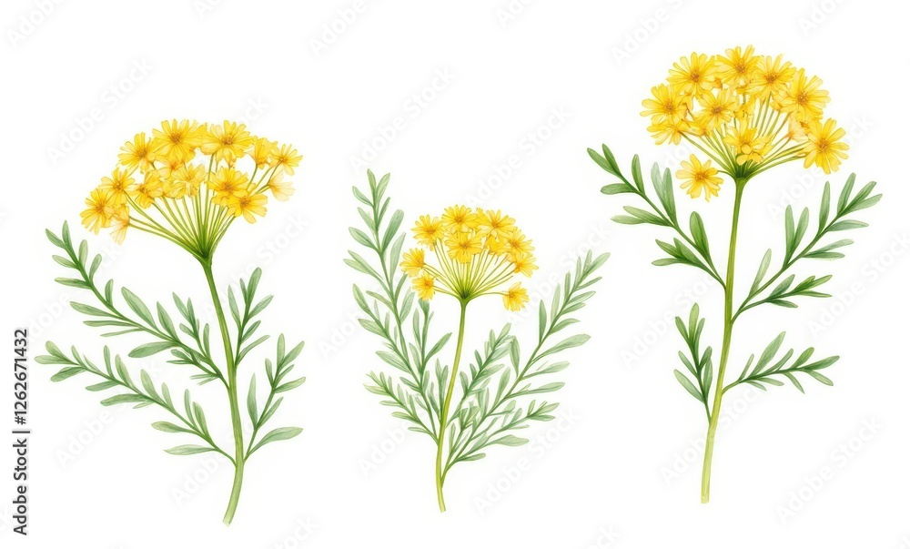 Bright yellow wildflowers on white background Bright yellow wildflowers on white background