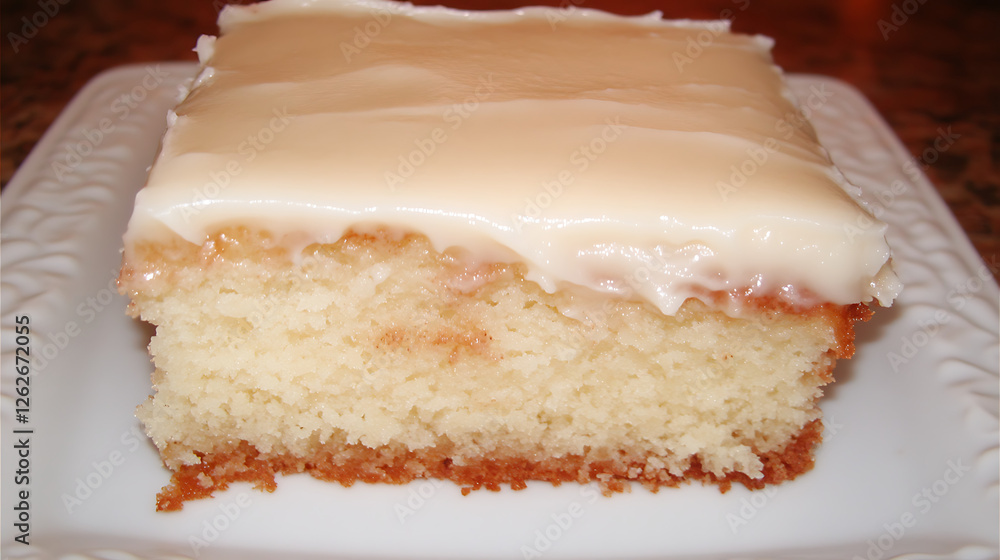 Delicious Slab of Creamy Frosted Cake Ready to Eat Dessert Pastry Confection Treat Indulgence
