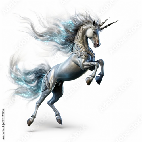 Graceful Unicorn Rearing Up on Transparent Background
