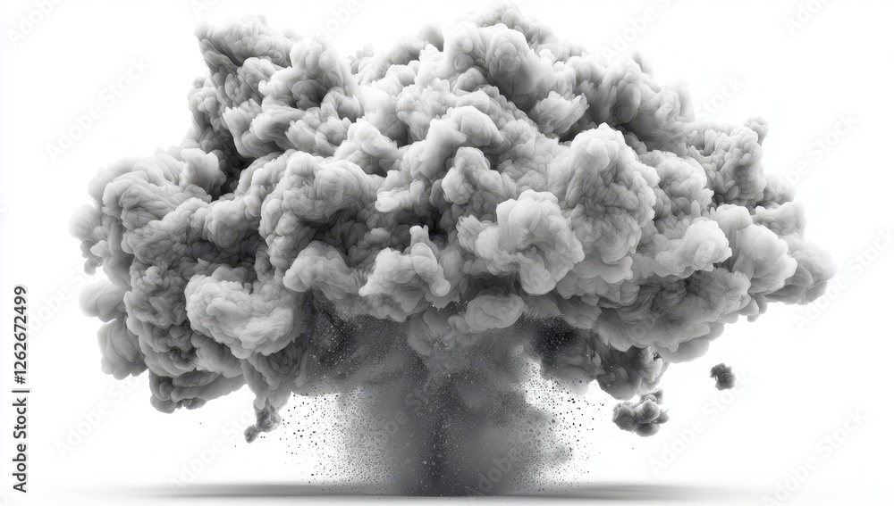 Isolated image of a powerful explosion with debris and dust particles suspended, on a transparent background, cutout, PNG Isolated image of a powerful explosion with debris and dust particles suspended, on a transparent background, cutout, PNG