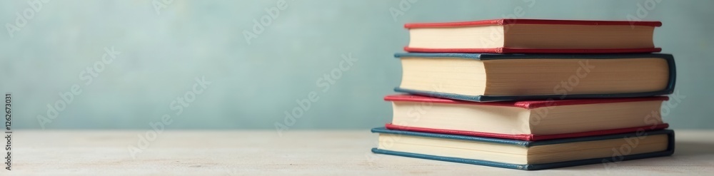 Neat stack of diverse hardcover books, colorful spines , school books, close-up, new Neat stack of diverse hardcover books, colorful spines , school books, close-up, new