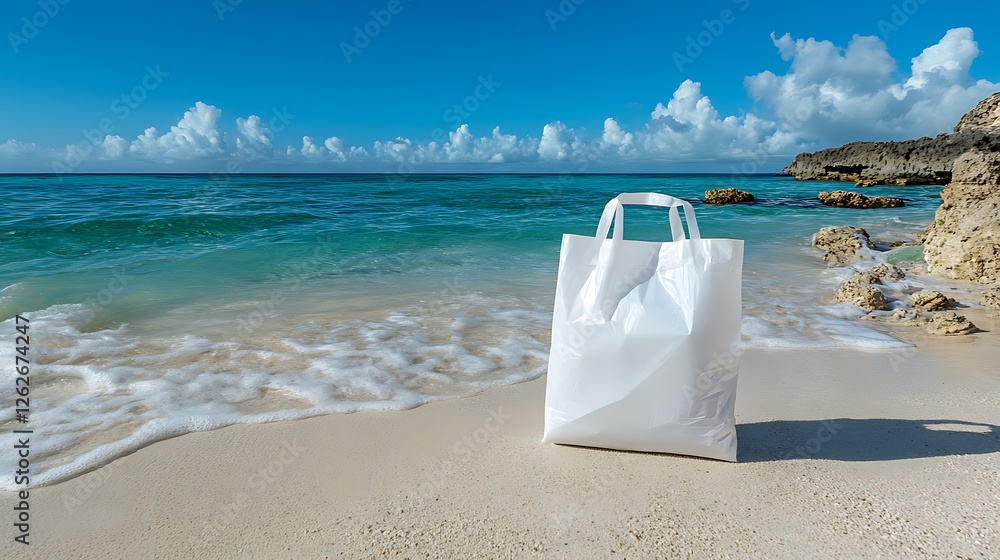 Tropical beach cleanup highlighting plastic waste and environmental awareness on a sunny day Tropical beach cleanup highlighting plastic waste and environmental awareness on a sunny day