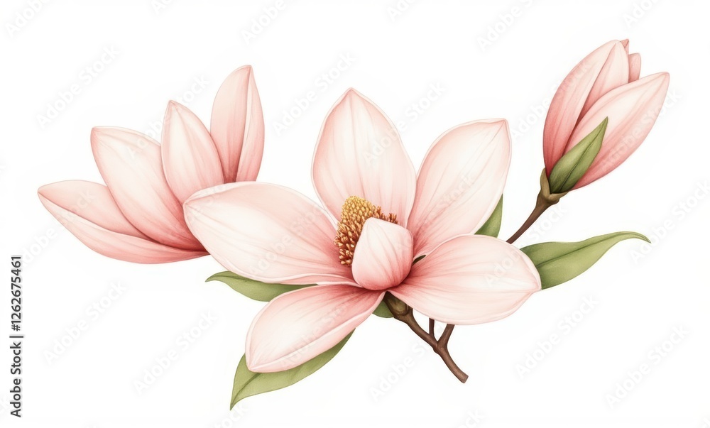 Delicate pink magnolia blossoms branch Delicate pink magnolia blossoms branch