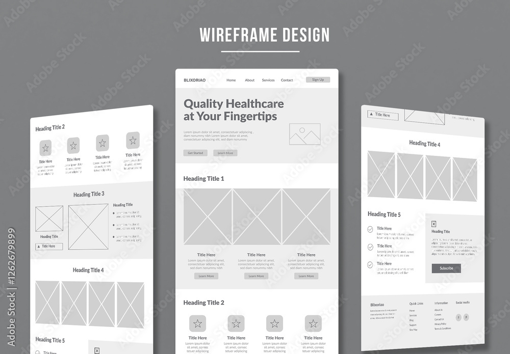 Wireframe For Healthcare Website Stock Template | Adobe Stock