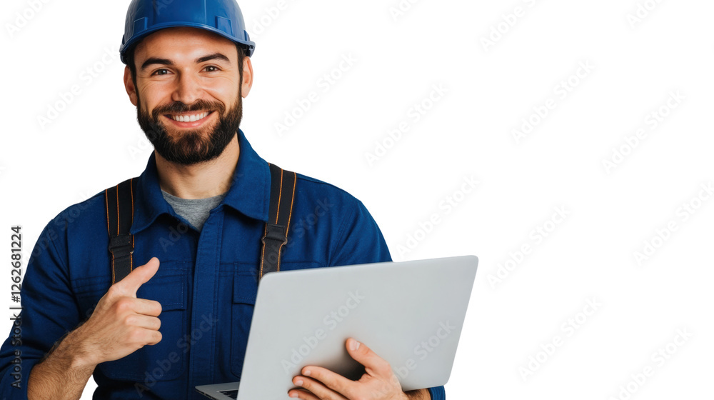 Construction worker using laptop on job site industrial setting professional environment Construction worker using laptop on job site industrial setting professional environment