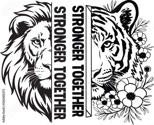 Stronger Together Svg, Couple Lion Png, Couple Shirts Svg, Relationship Couple Shirts Svg Black And White Prints