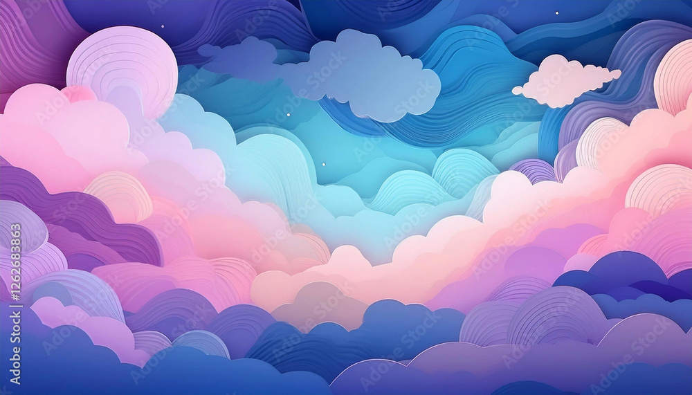 Layers of colorful clouds in blue, pink and purple making a dreamy fantasy fairytale like theme background Layers of colorful clouds in blue, pink and purple making a dreamy fantasy fairytale like theme background